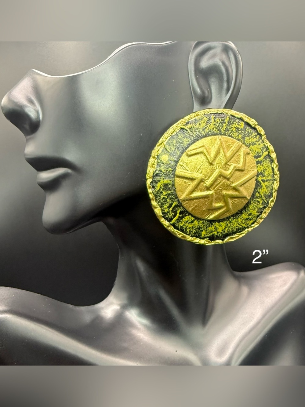 Vintage 80s Bold Abstract Gold & Green Clip-On Statement Earrings